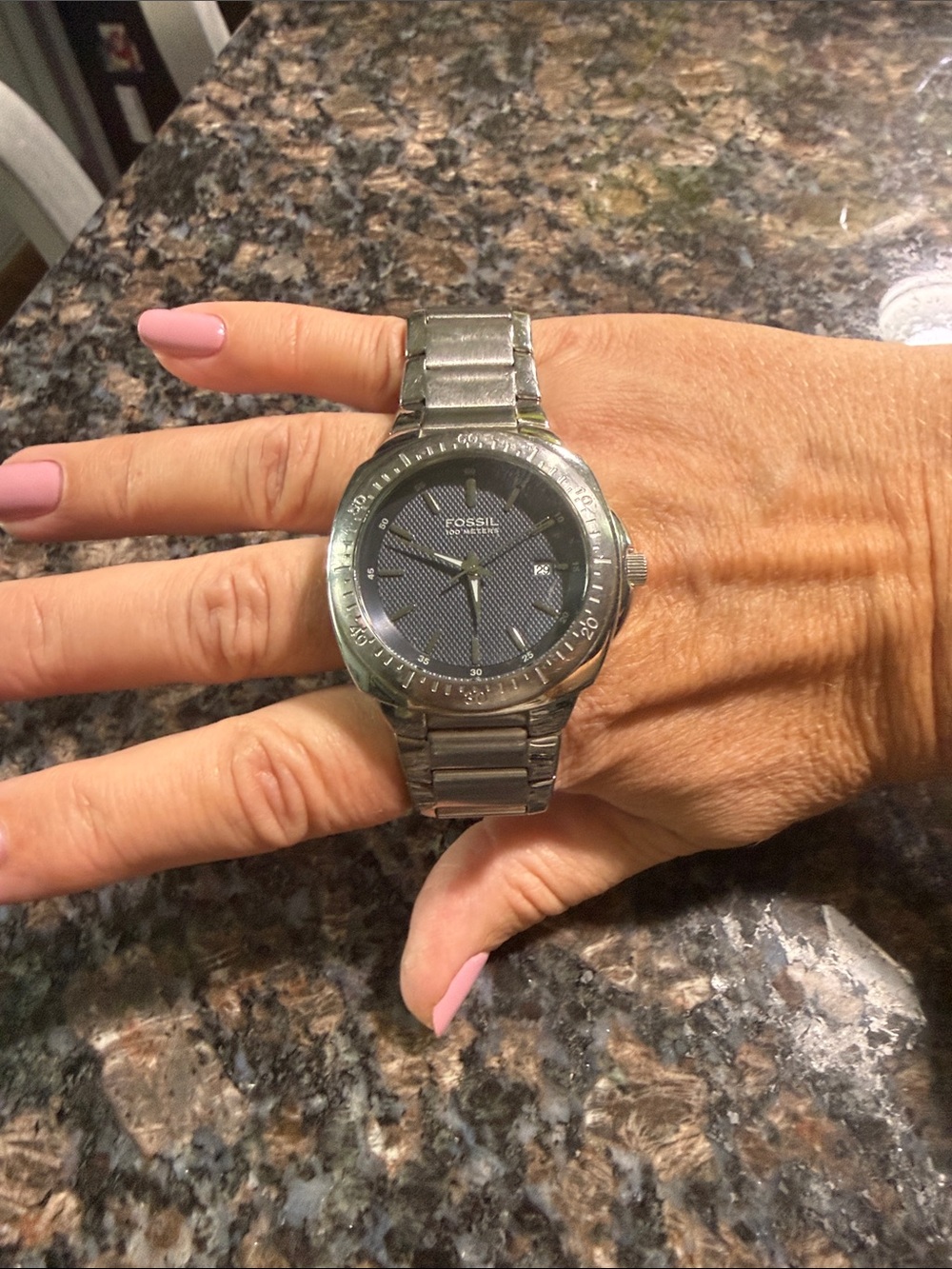 Fossil Silver Stainless Steel Watch with Charcoal Dial